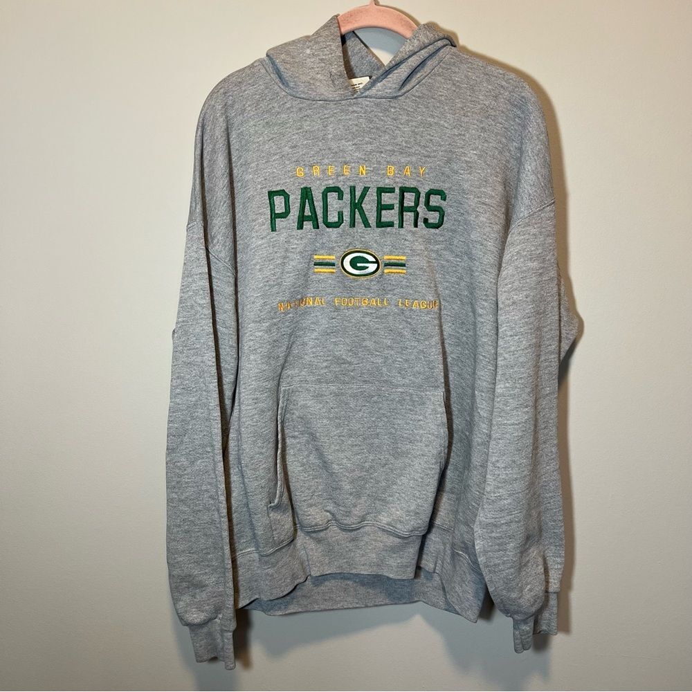 Vintage Lee Sport‎ Gray Green Bay Packers Embroidered Hoodie Large